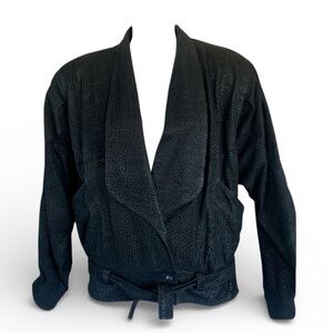 PELLE CUIR Vintage textured black leather moto jacket, pockets, belted 90s S